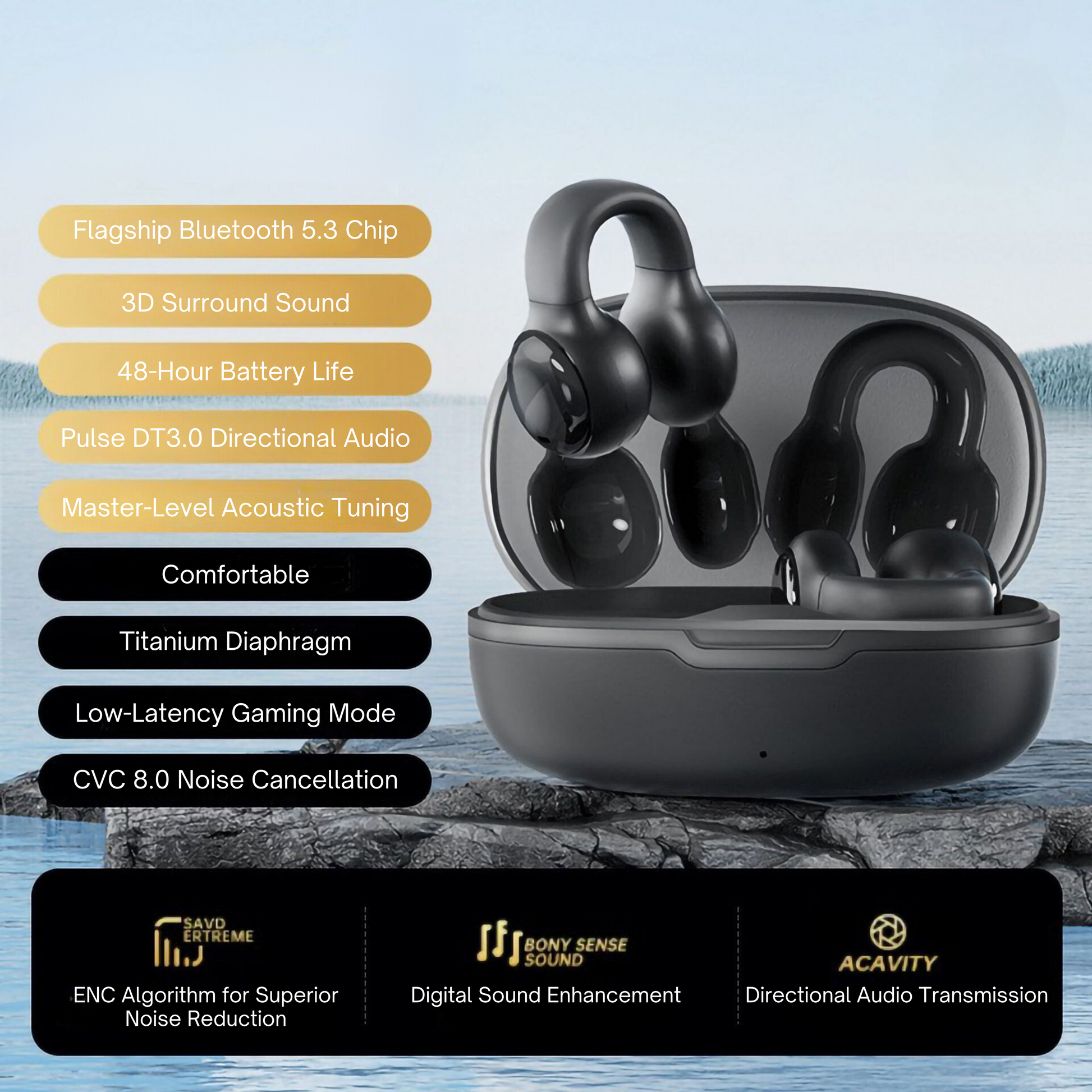 open ear headset black color