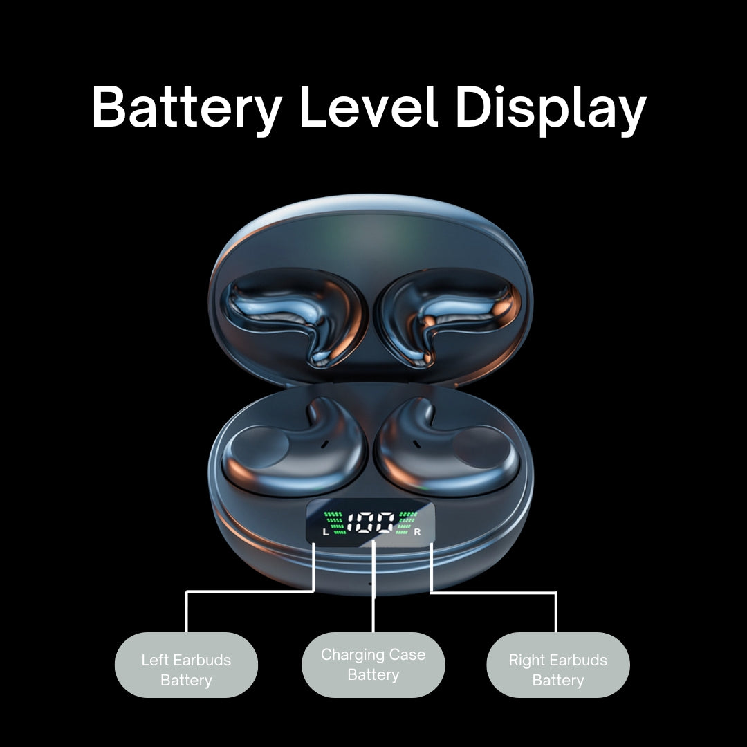 SleepEase noise-canceling earbuds with battery level display